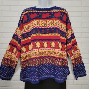 The Limited Vintage 80s Sweater Oversized M Bright Fair Isle Floral Intarsia